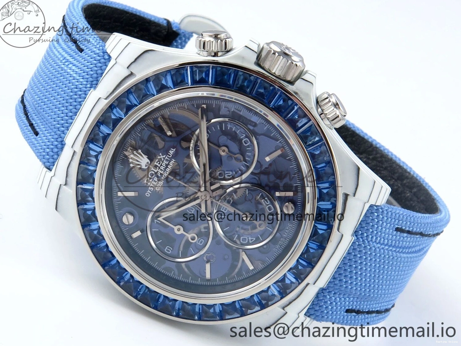 0501 Daytona ZIF REMOULD White Carbon GETF Best Edition Blue Skeleton Dial Blue Diamonds Bezel on Blue Nylon Strap DD Fashionable 366
